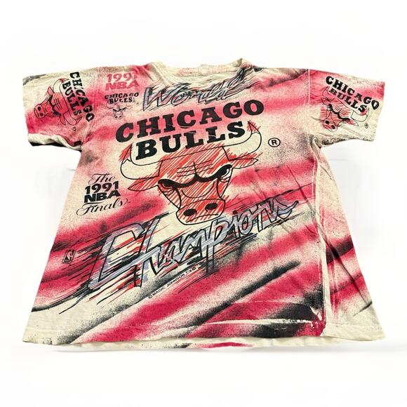 Vtg 90s Magic Johnson T’s Chicago Bulls All Over Print 1991 NBA Finals T-Shirt L - Picture 1 of 8